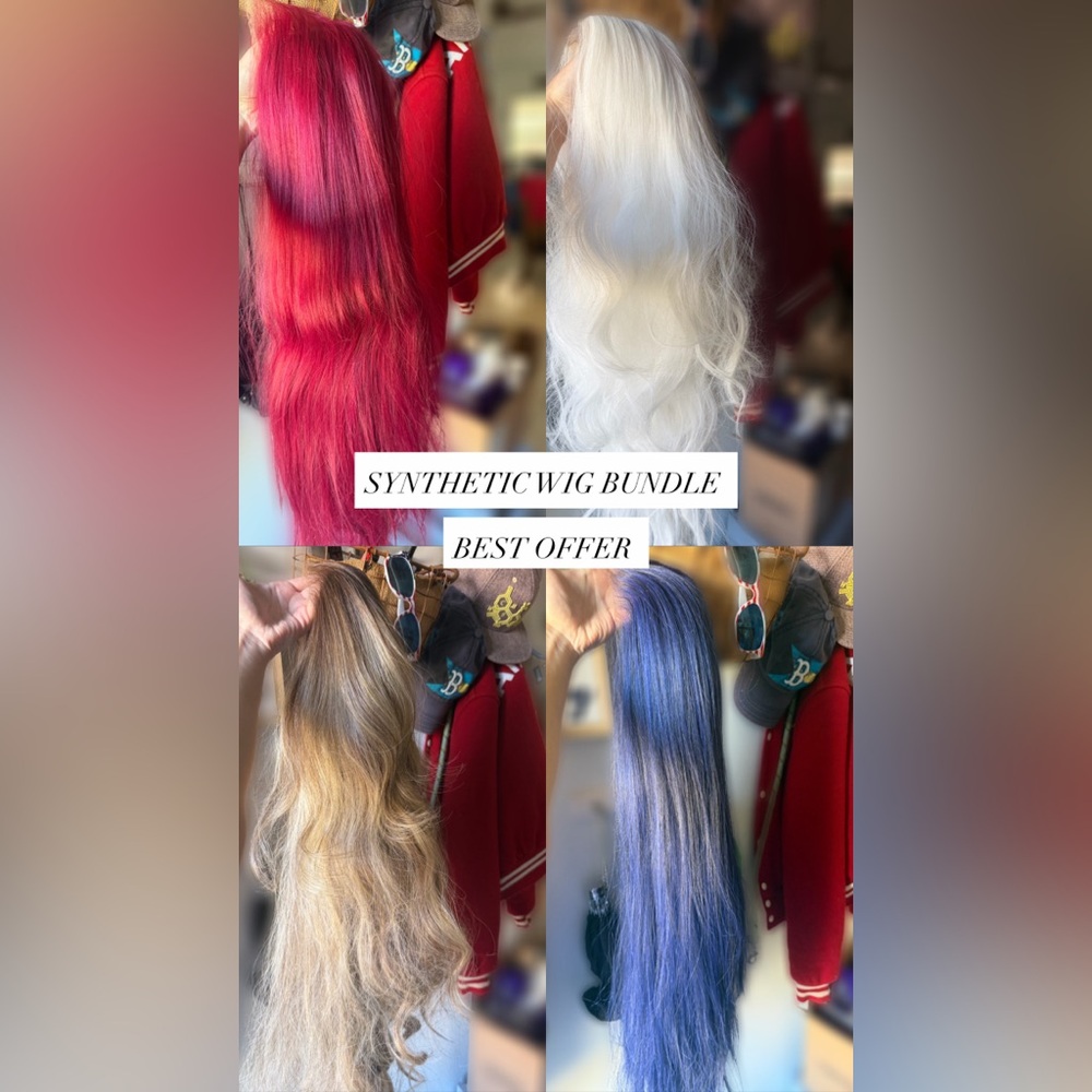 Synthetic Wig Bundle - Red, White, Blonde, and Blue
